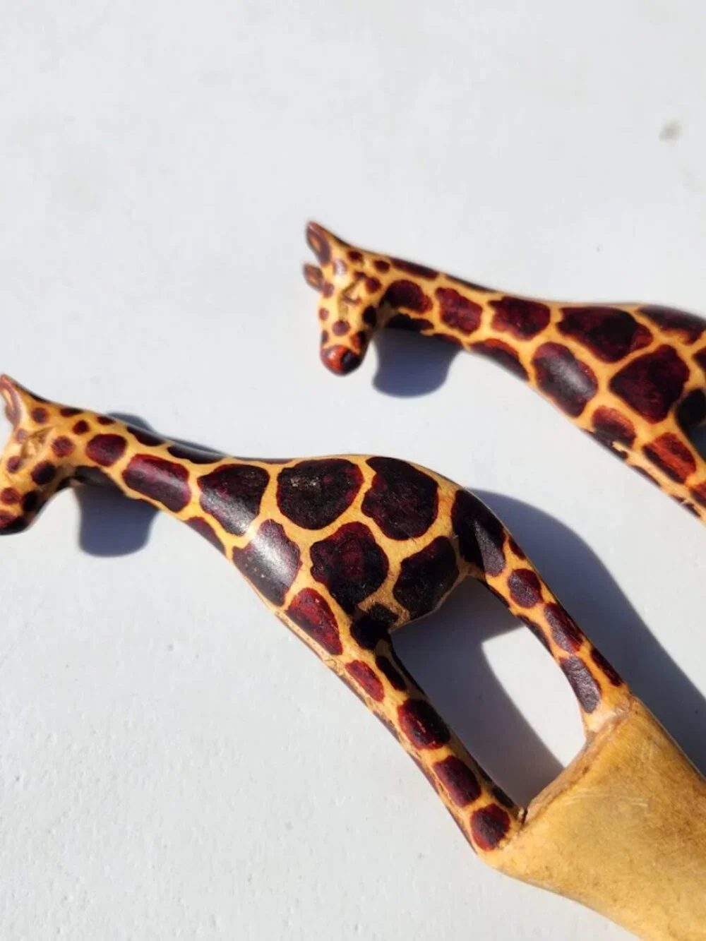 New Hand Carved Wood Giraffe Fork Spoon Serving Set Safari African Folk Art Home